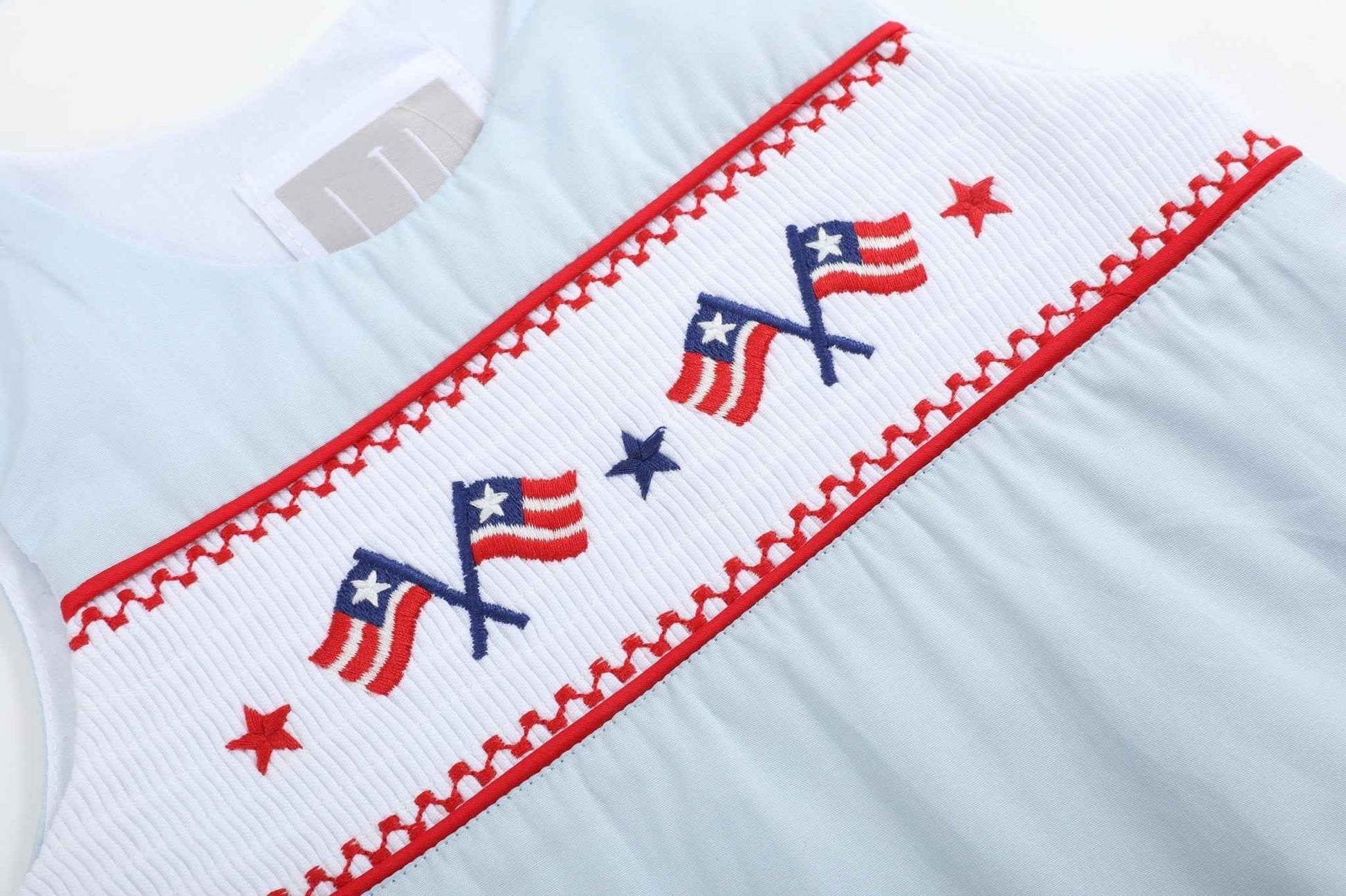 Light Blue USA Flag Smocked Shortalls - Abbies Place