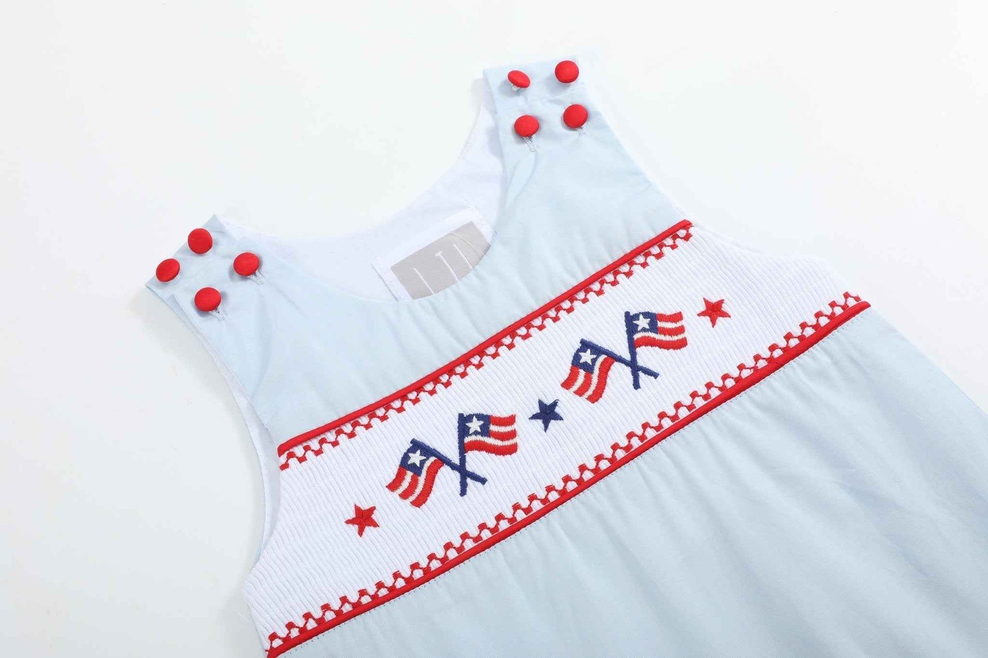 Light Blue USA Flag Smocked Shortalls - Abbies Place