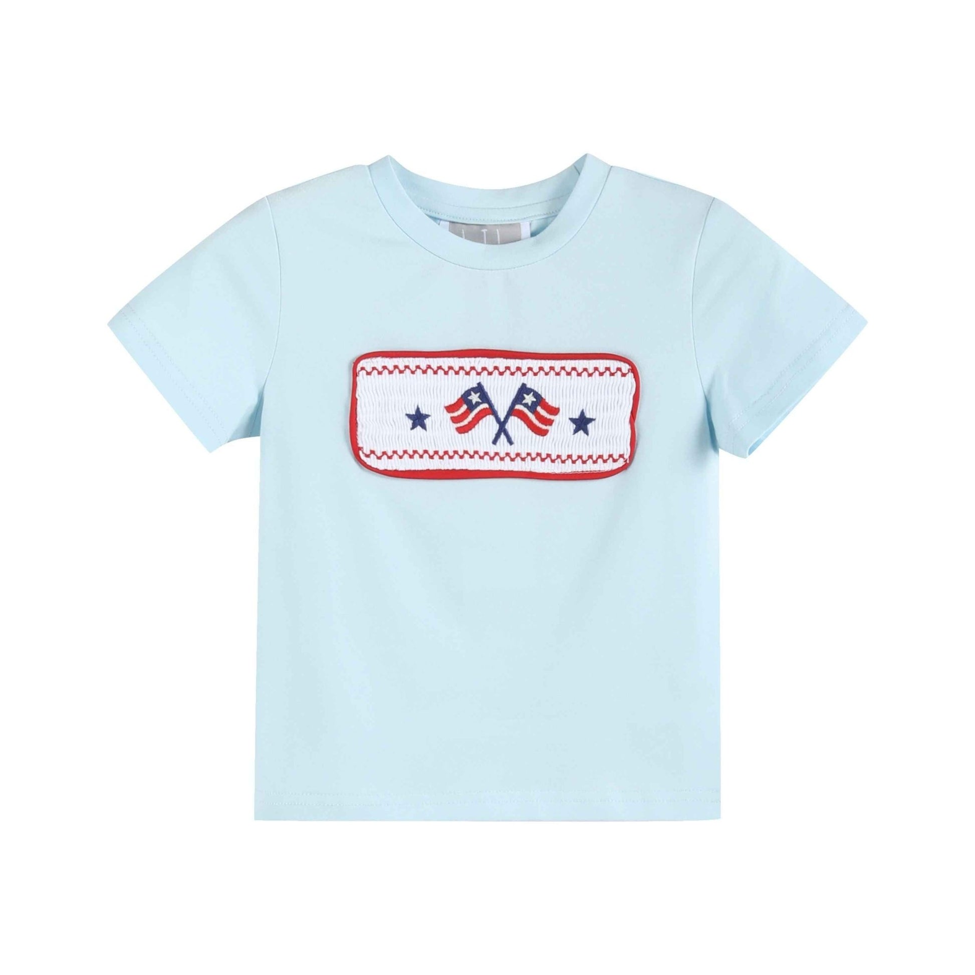 Light Blue USA Flag Smocked T-Shirt and Shorts Set - Abbies Place