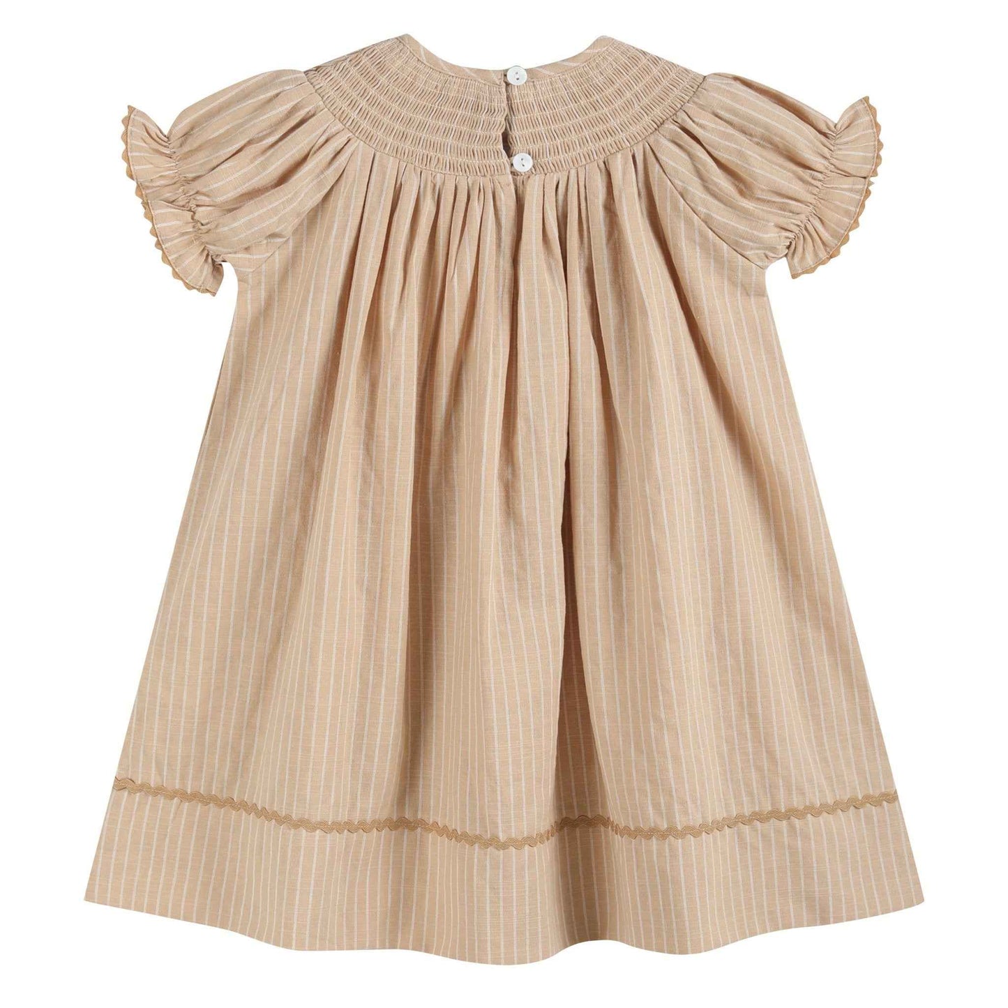 Light Brown Pinstripe Pumpkin Smocked Bishop Dress - Abbies Place