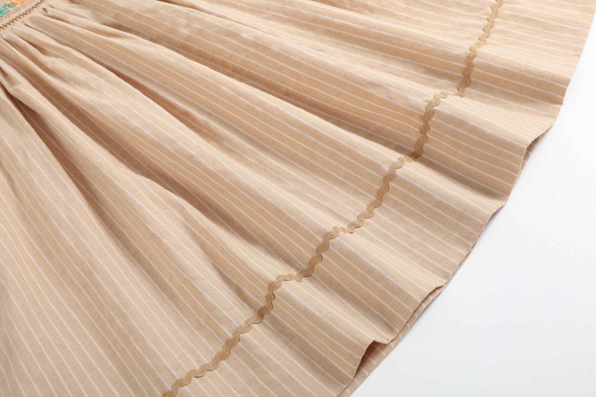 Light Brown Pinstripe Pumpkin Smocked Bishop Dress - Abbies Place