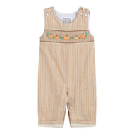 Light Brown Pinstripe Pumpkin Smocked Overalls