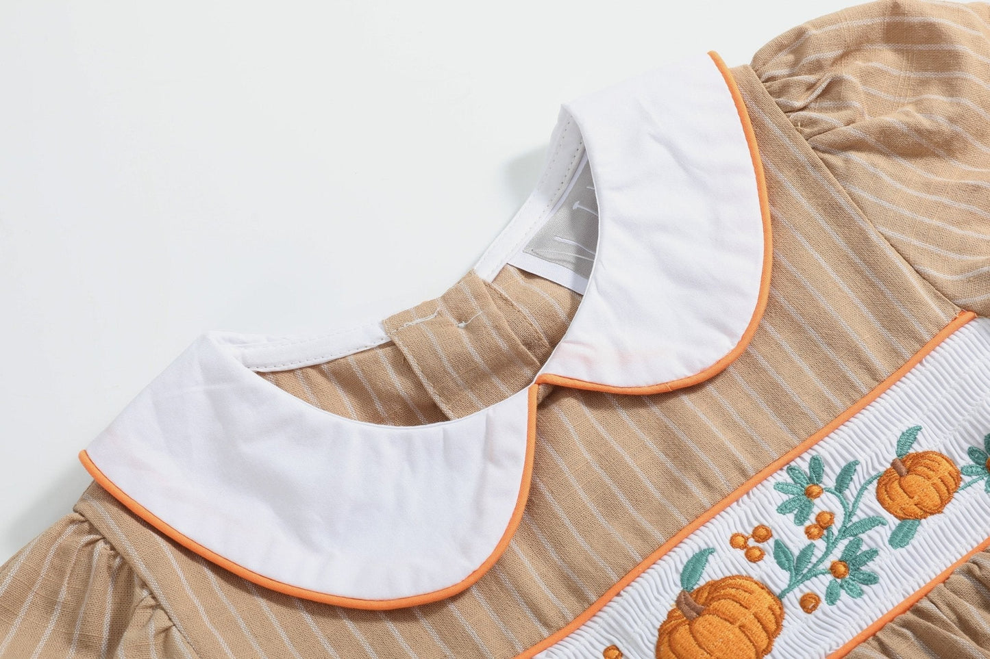 Light Brown Pumpkin Smocked Collared Dress - Abbies Place