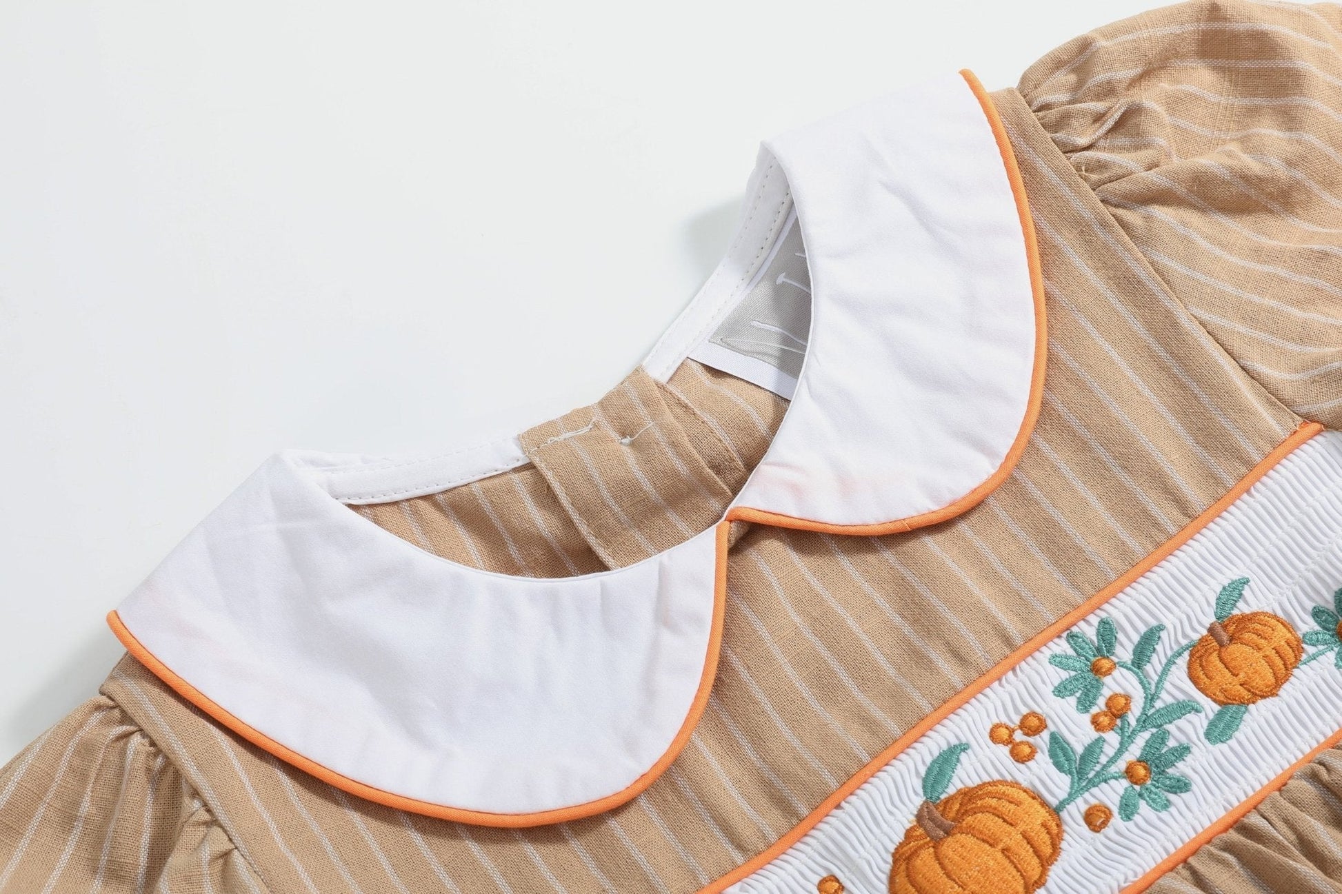 Light Brown Pumpkin Smocked Collared Dress - Abbies Place