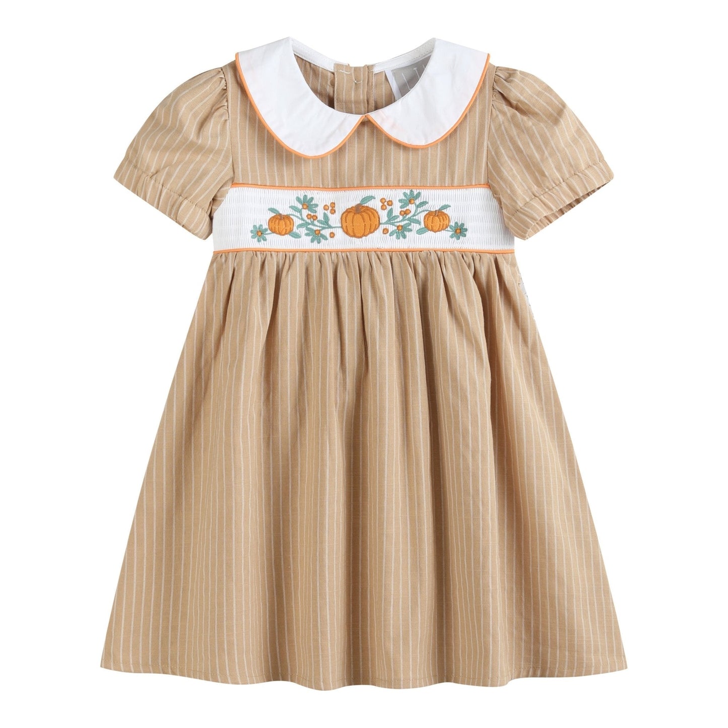 Light Brown Pumpkin Smocked Collared Dress - Abbies Place