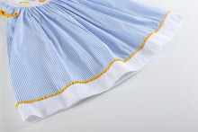 Load image into Gallery viewer, Light Blue Striped Lemons Smocked Bishop Dress
