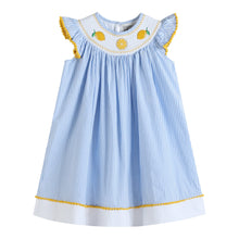 Load image into Gallery viewer, Light Blue Striped Lemons Smocked Bishop Dress
