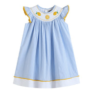Light Blue Striped Lemons Smocked Bishop Dress