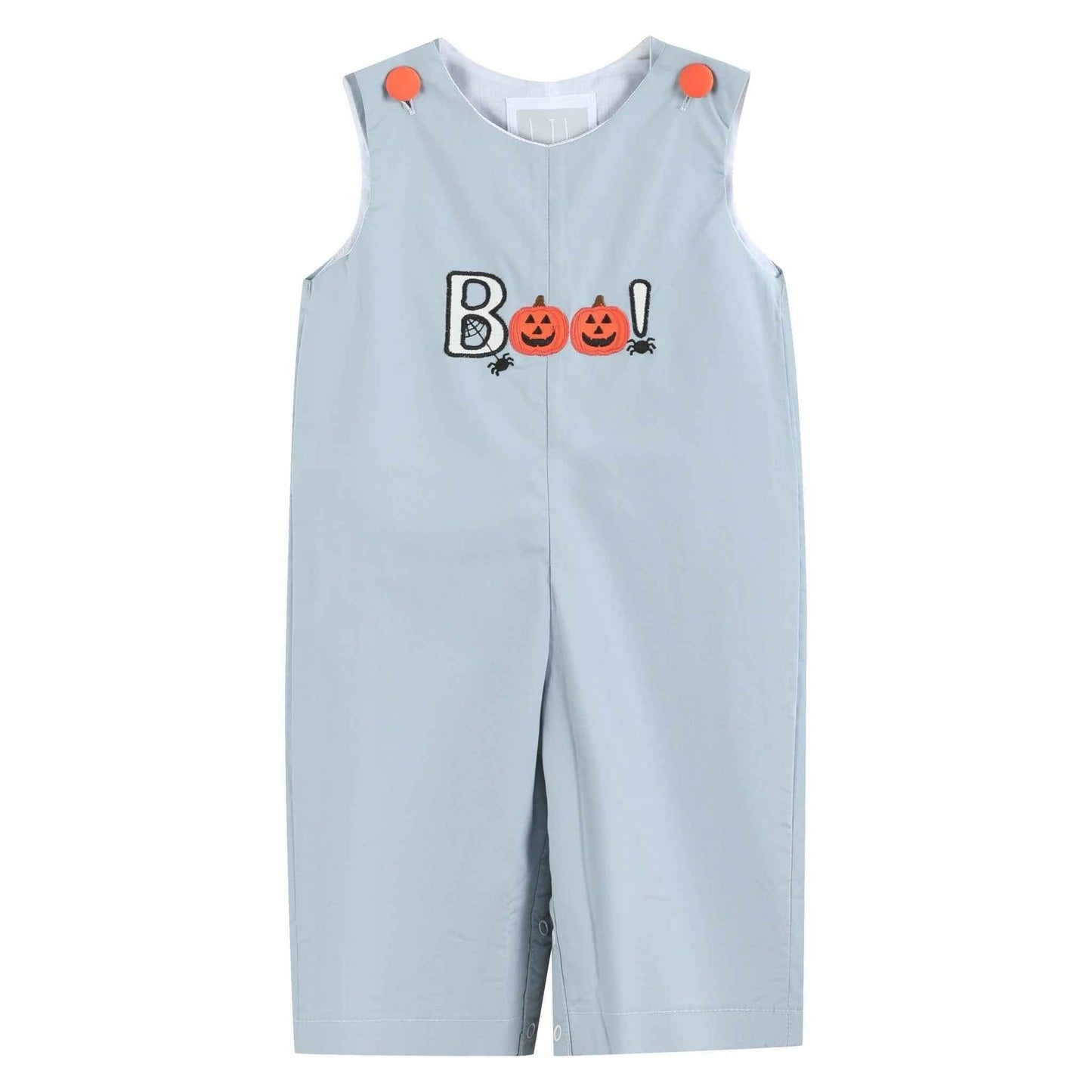 Light Gray 'Boo' Applique Overalls - Abbies Place