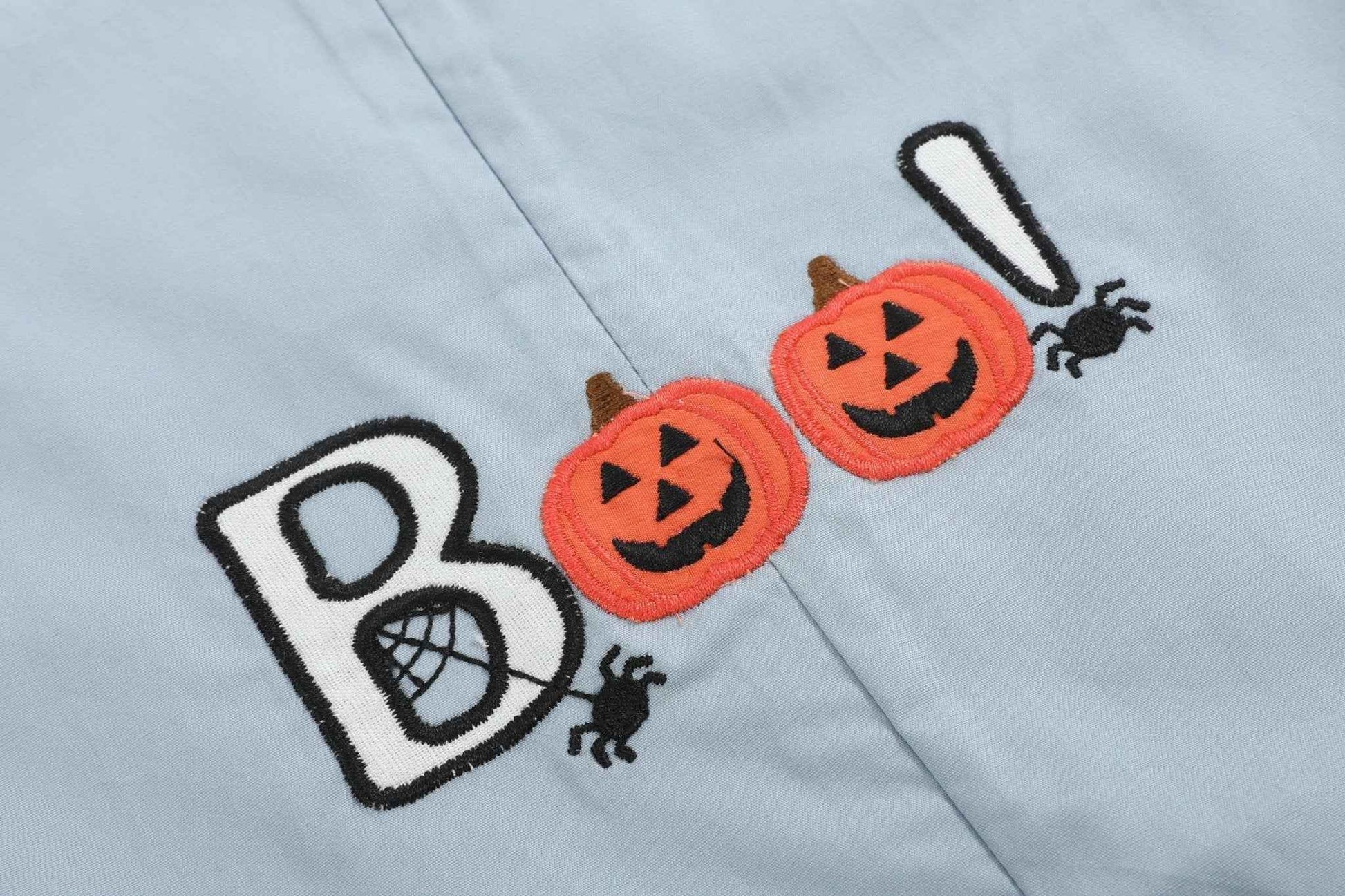 Light Gray 'Boo' Applique Overalls - Abbies Place