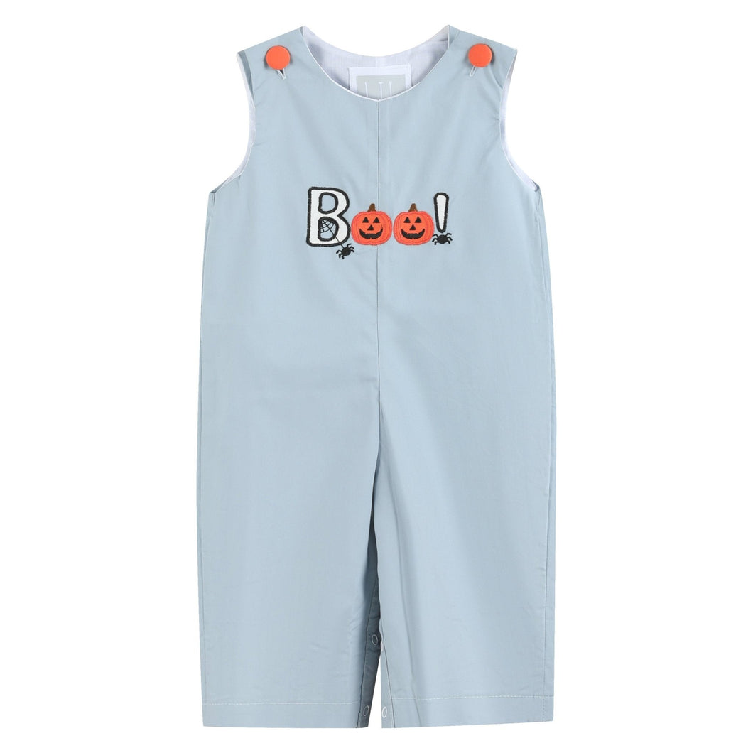 Light Gray 'Boo' Applique Overalls