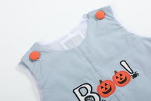 Load image into Gallery viewer, Light Gray &#39;Boo&#39; Applique Overalls
