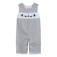 Load image into Gallery viewer, Light Gray Mallard Smocked Overalls

