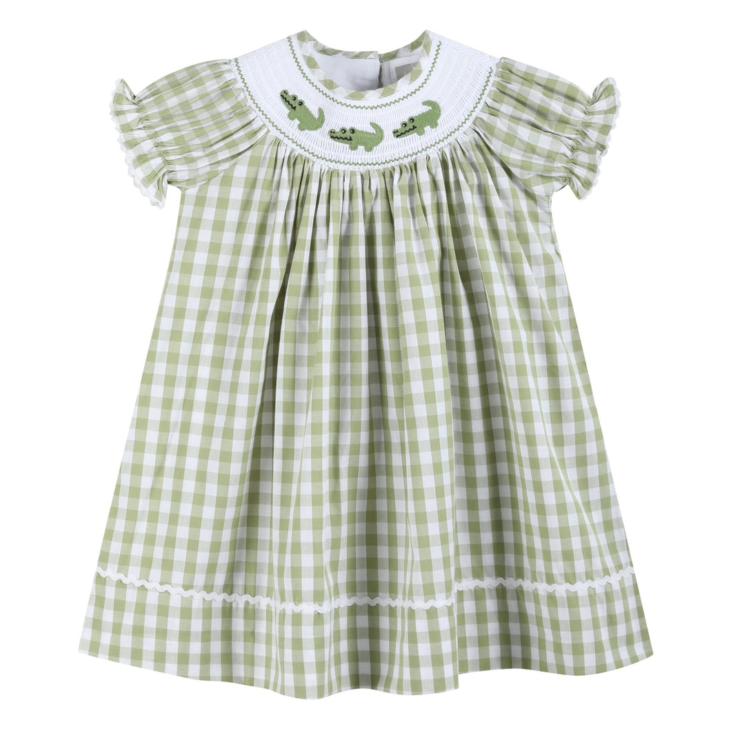 Light Green Alligator Smocked Bishop Dress