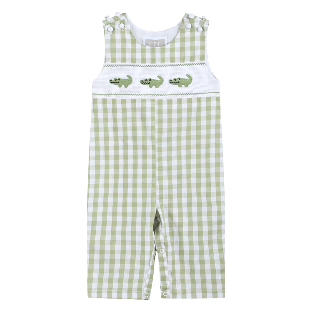 Light Green Alligator Smocked Overalls