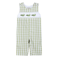 Light Green Alligator Smocked Overalls