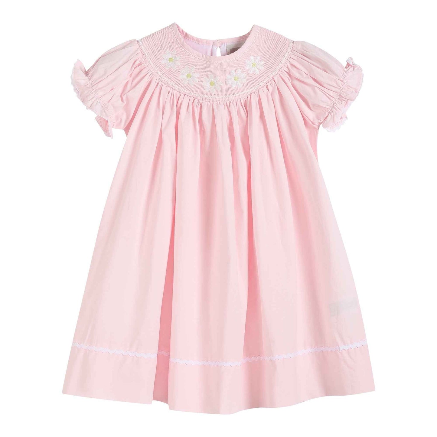 Light Pink Daisy Smocked Bishop Dress - Abbies Place