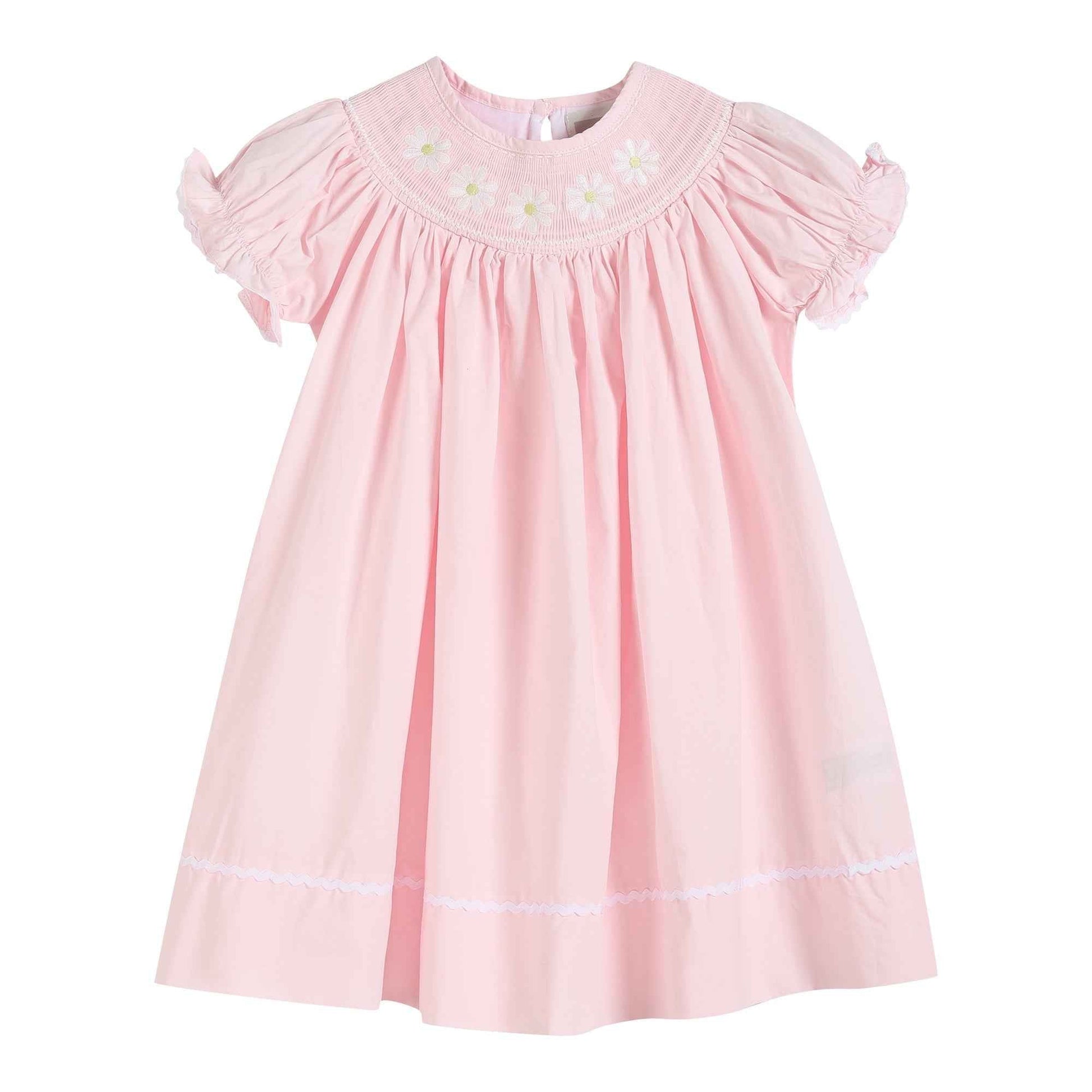 Light Pink Daisy Smocked Bishop Dress - Abbies Place