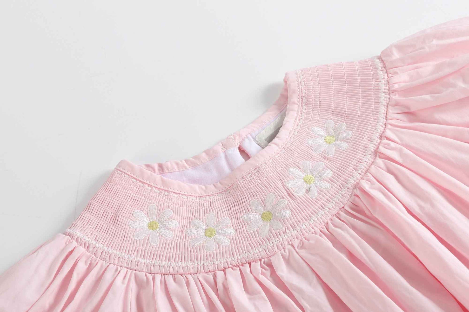 Light Pink Daisy Smocked Bishop Dress - Abbies Place