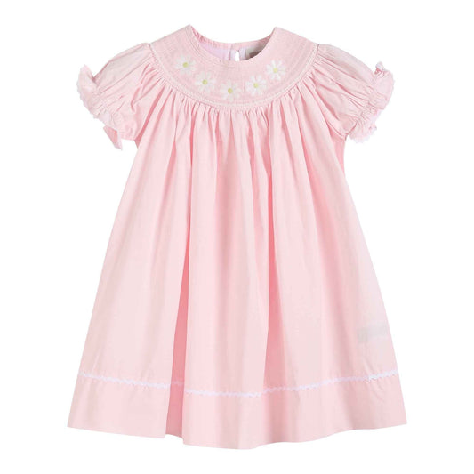 Light Pink Daisy Smocked Bishop Dress - Abbies Place