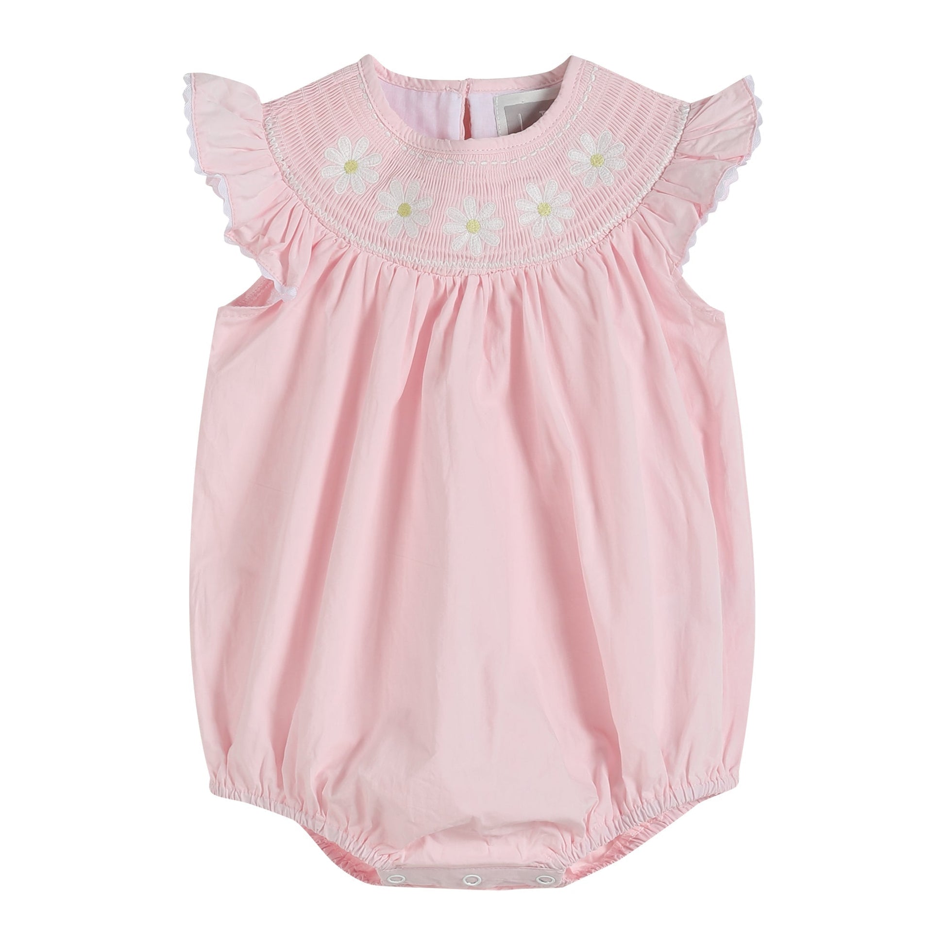 Light Pink Daisy Smocked Ruffle Romper - Abbies Place