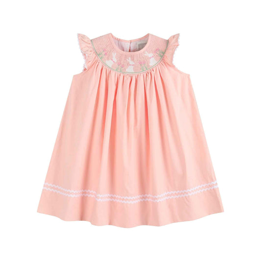 Light Pink Easter Bunny Smocked Bishop Dress - Abbies Place