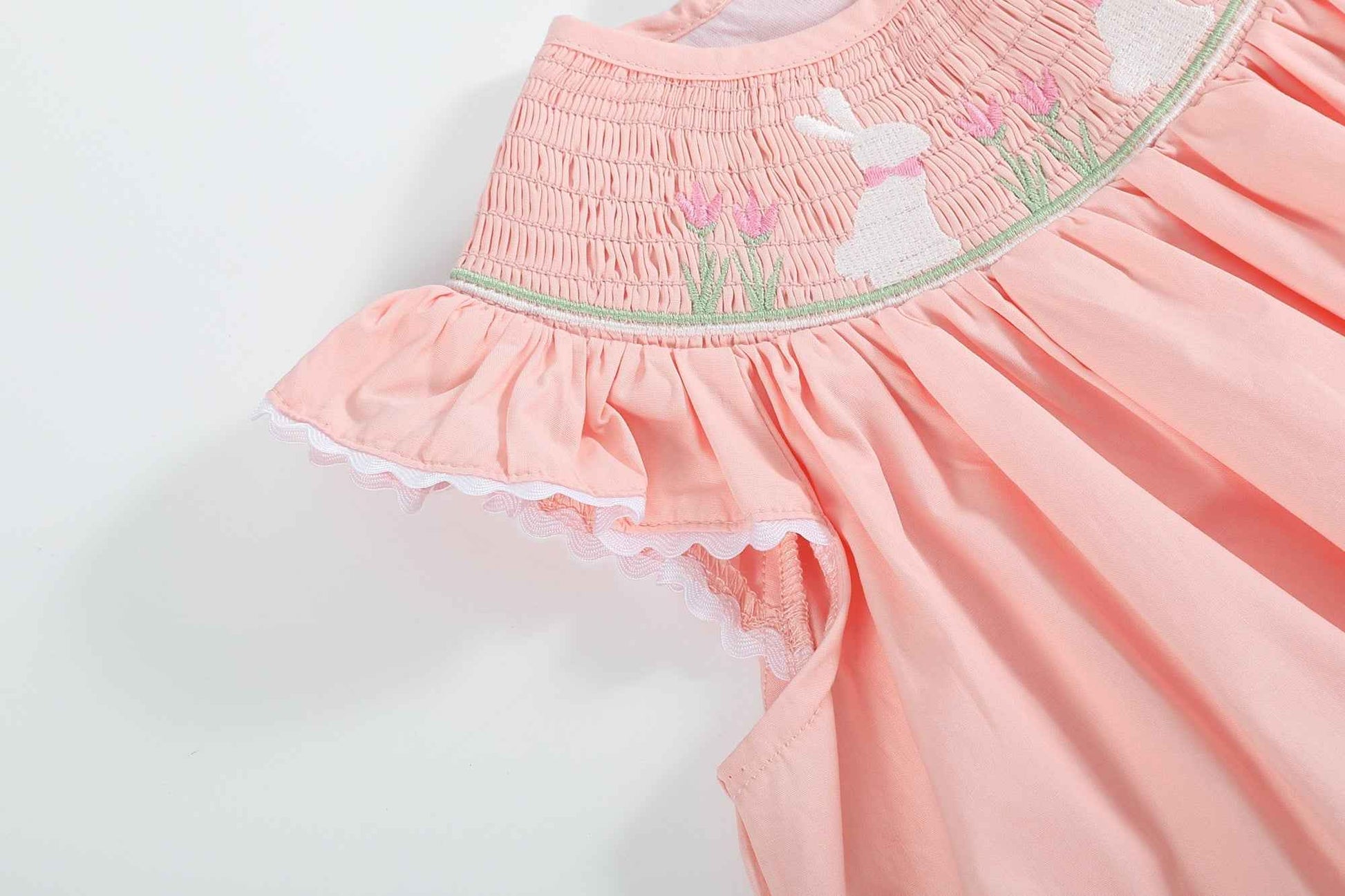 Light Pink Easter Bunny Smocked Bishop Dress - Abbies Place