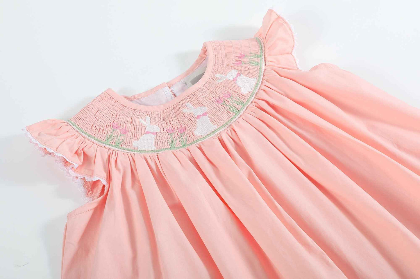 Light Pink Easter Bunny Smocked Bishop Dress - Abbies Place