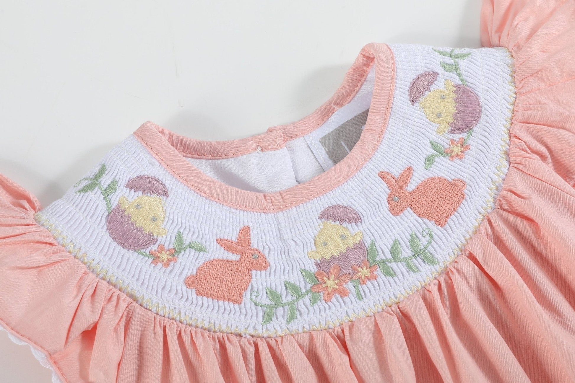 Light Pink Easter Smocked Flutter Romper - Abbies Place