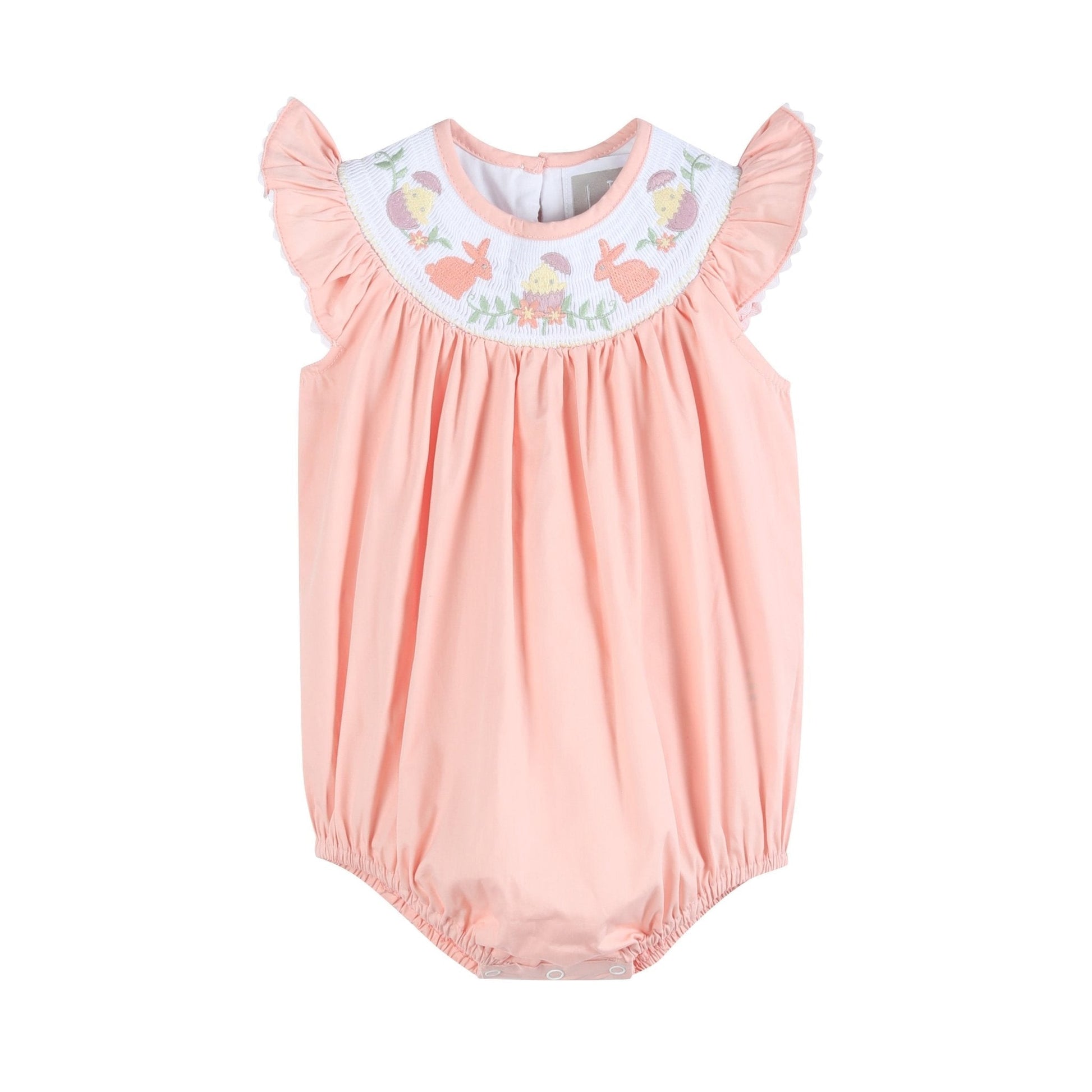 Light Pink Easter Smocked Flutter Romper - Abbies Place