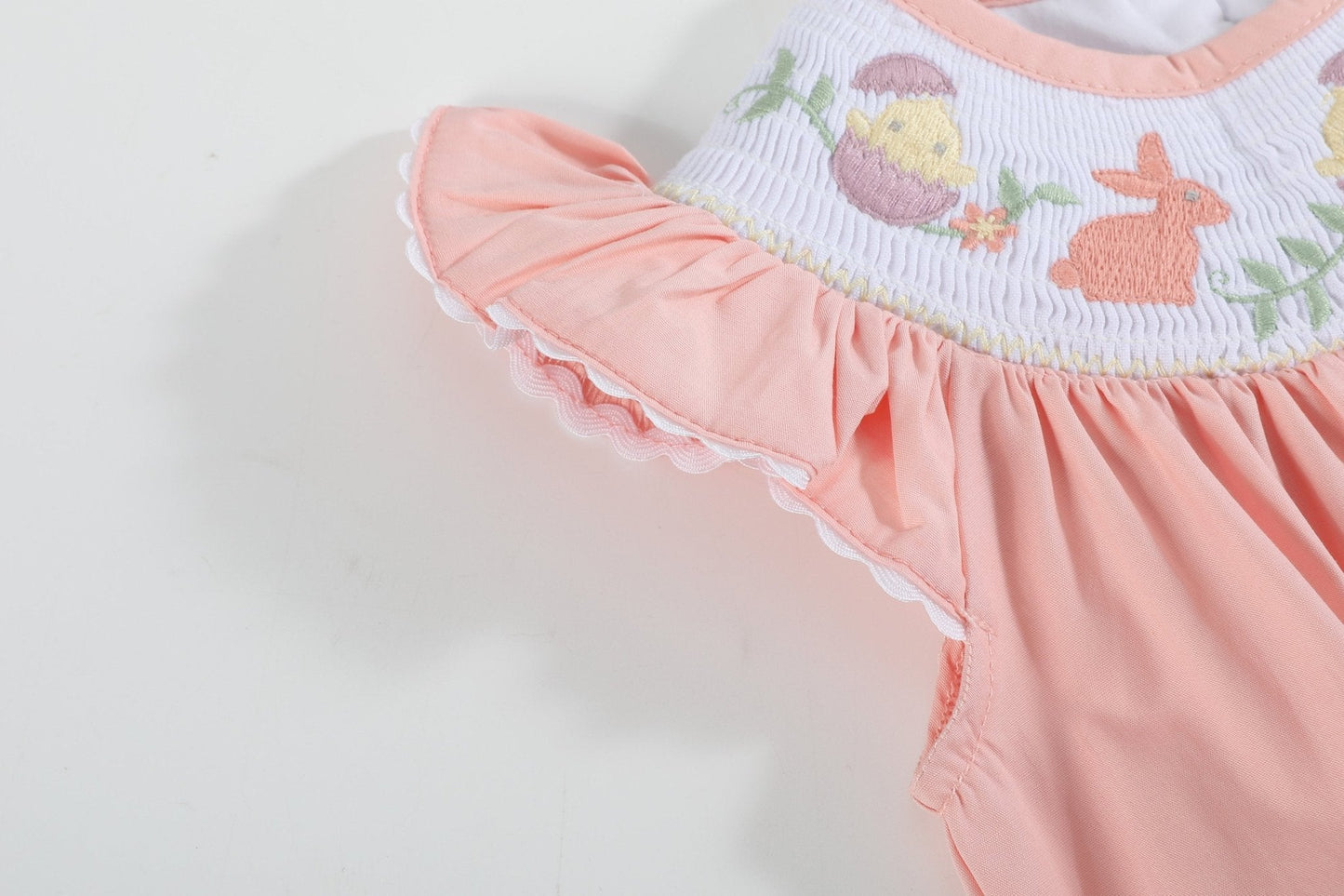 Light Pink Easter Smocked Flutter Romper - Abbies Place
