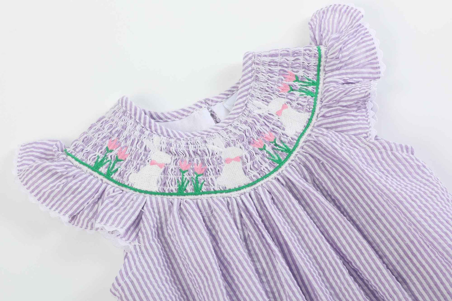 Light Purple Seersucker Bunny Smocked Romper - Abbies Place