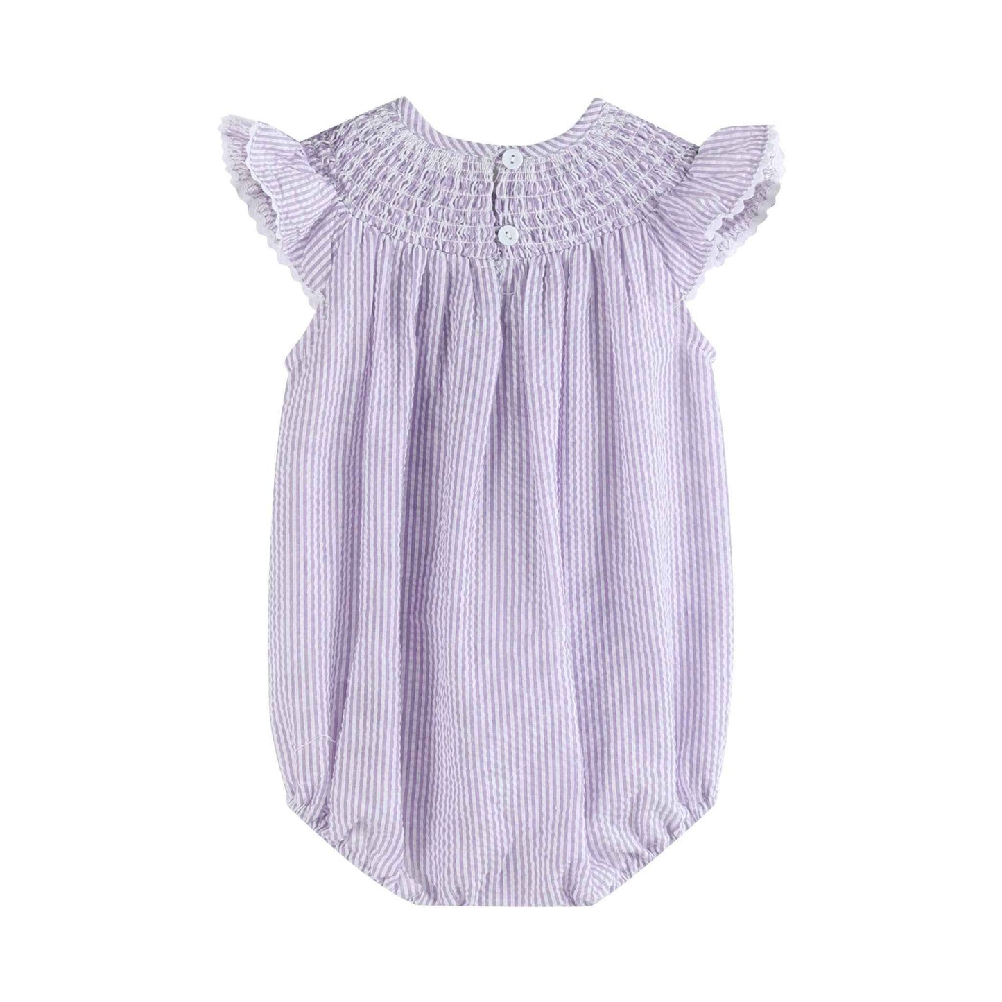 Light Purple Seersucker Bunny Smocked Romper - Abbies Place