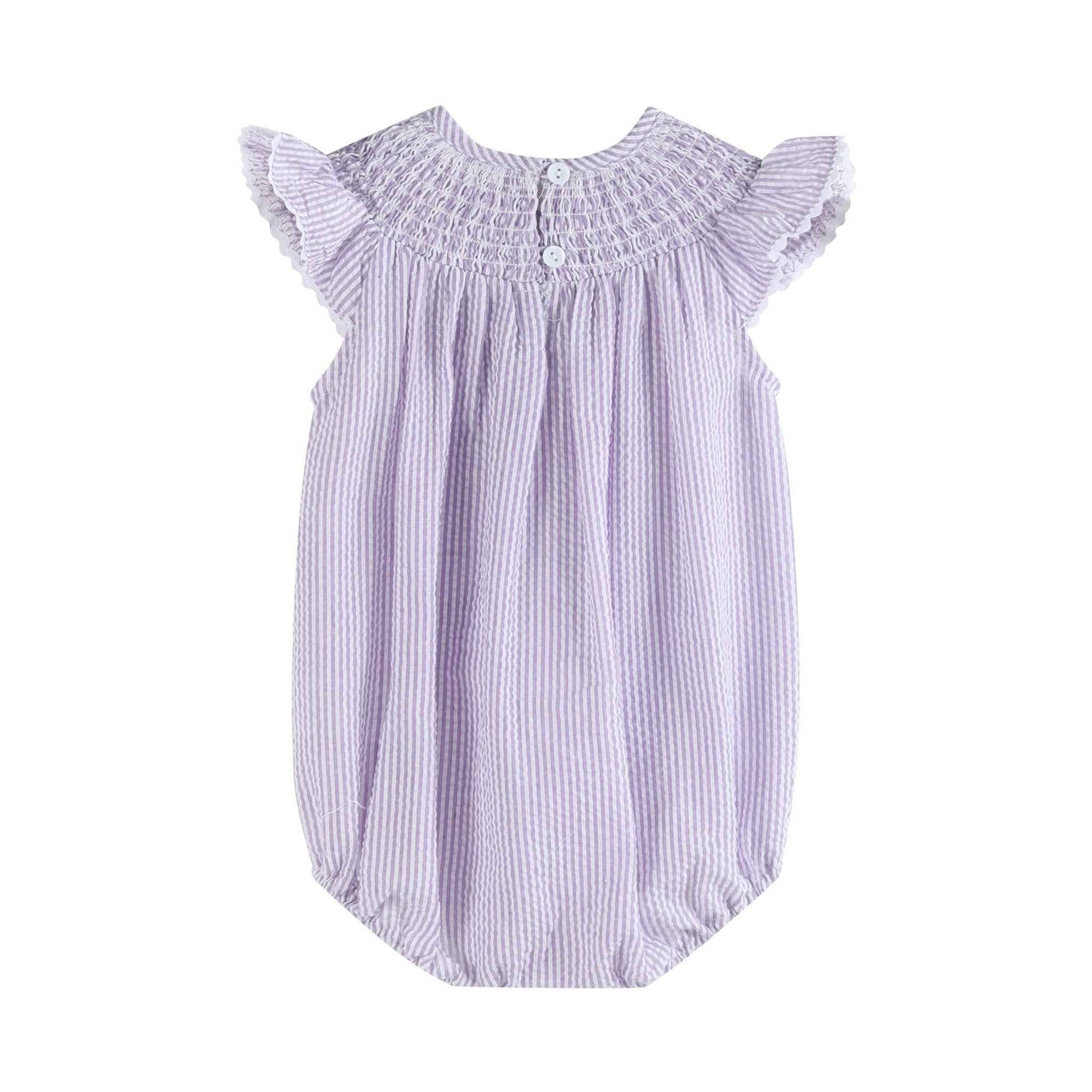 Light Purple Seersucker Bunny Smocked Romper - Abbies Place