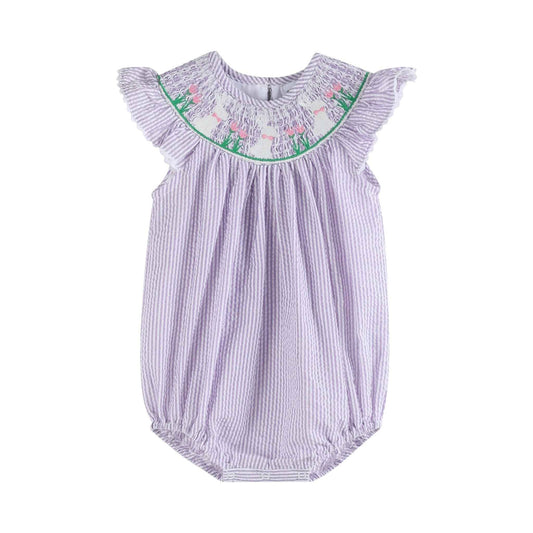 Light Purple Seersucker Bunny Smocked Romper - Abbies Place