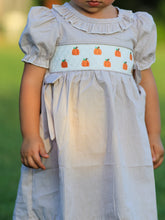 Load image into Gallery viewer, Fall Thanksgiving Pumpkin Embroidery Smock Plaid Girls Dress
