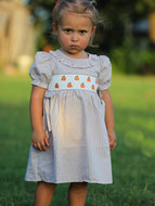 Fall Thanksgiving Pumpkin Embroidery Smock Plaid Girls Dress