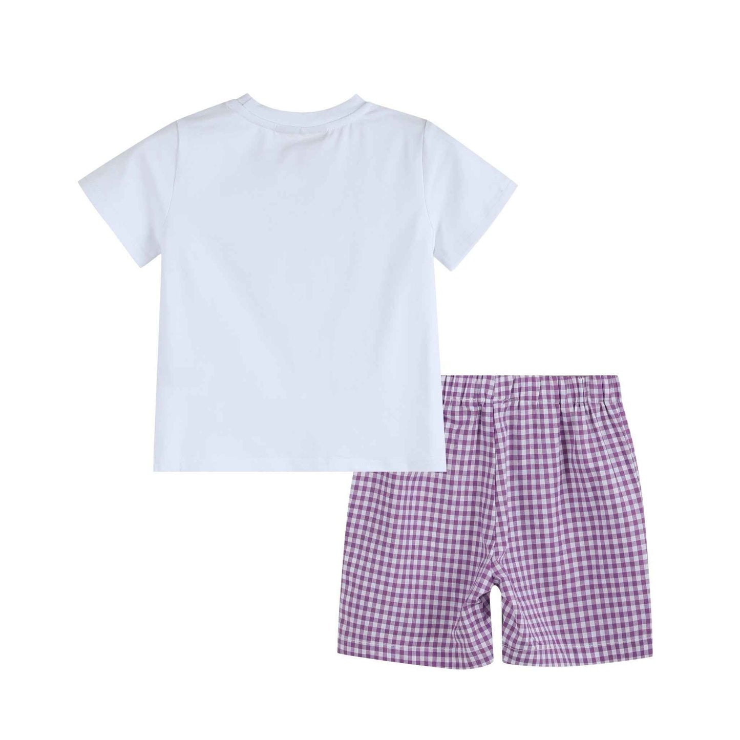 Mardi Gras Smocked Tee and Purple Gingham Shorts Set - Abbies Place