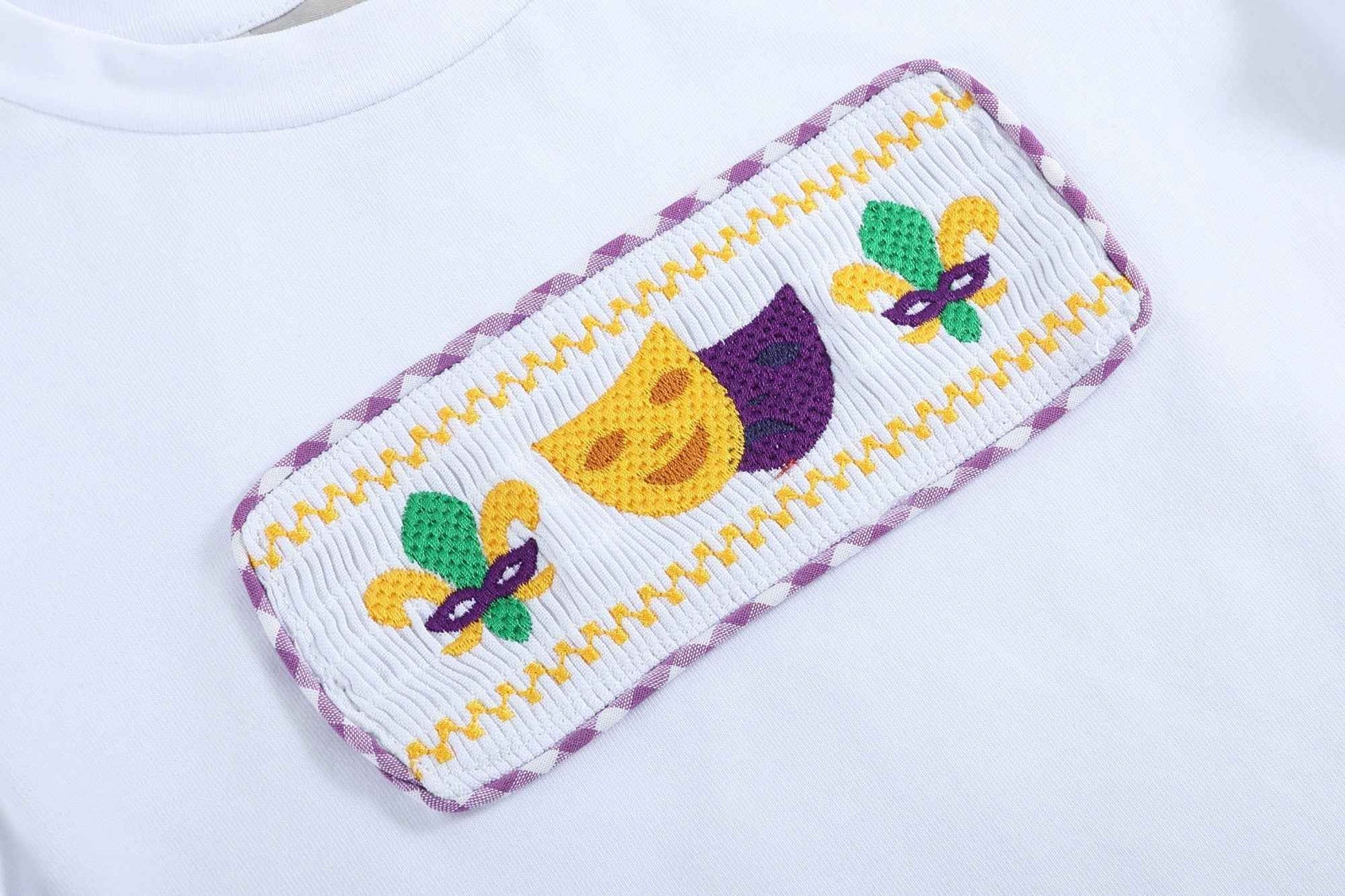 Mardi Gras Smocked Tee and Purple Gingham Shorts Set - Abbies Place