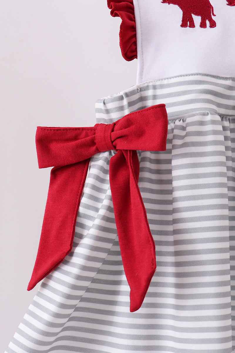 Maroon Alabama embroidery stripe ruffle pants set - Abbies Place