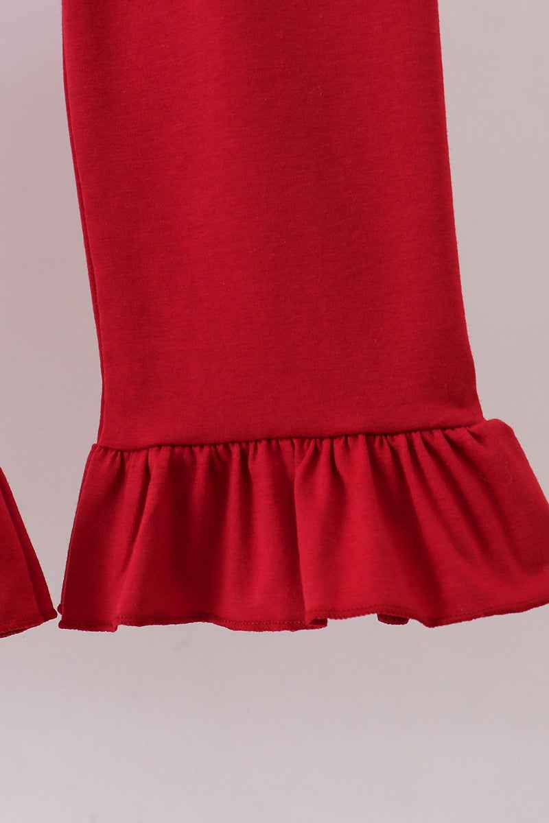 Maroon Alabama embroidery stripe ruffle pants set - Abbies Place