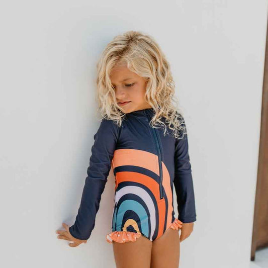 Mia Rainbow Navy Zip Rash guard Swimsuit - Abbies Place