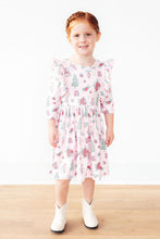 Load image into Gallery viewer, Pink Christmas 3/4 Sleeve Ruffle Twirl Dress
