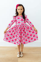Load image into Gallery viewer, Fluttering Hearts 3/4 Sleeve Ruffle Twirl Dress
