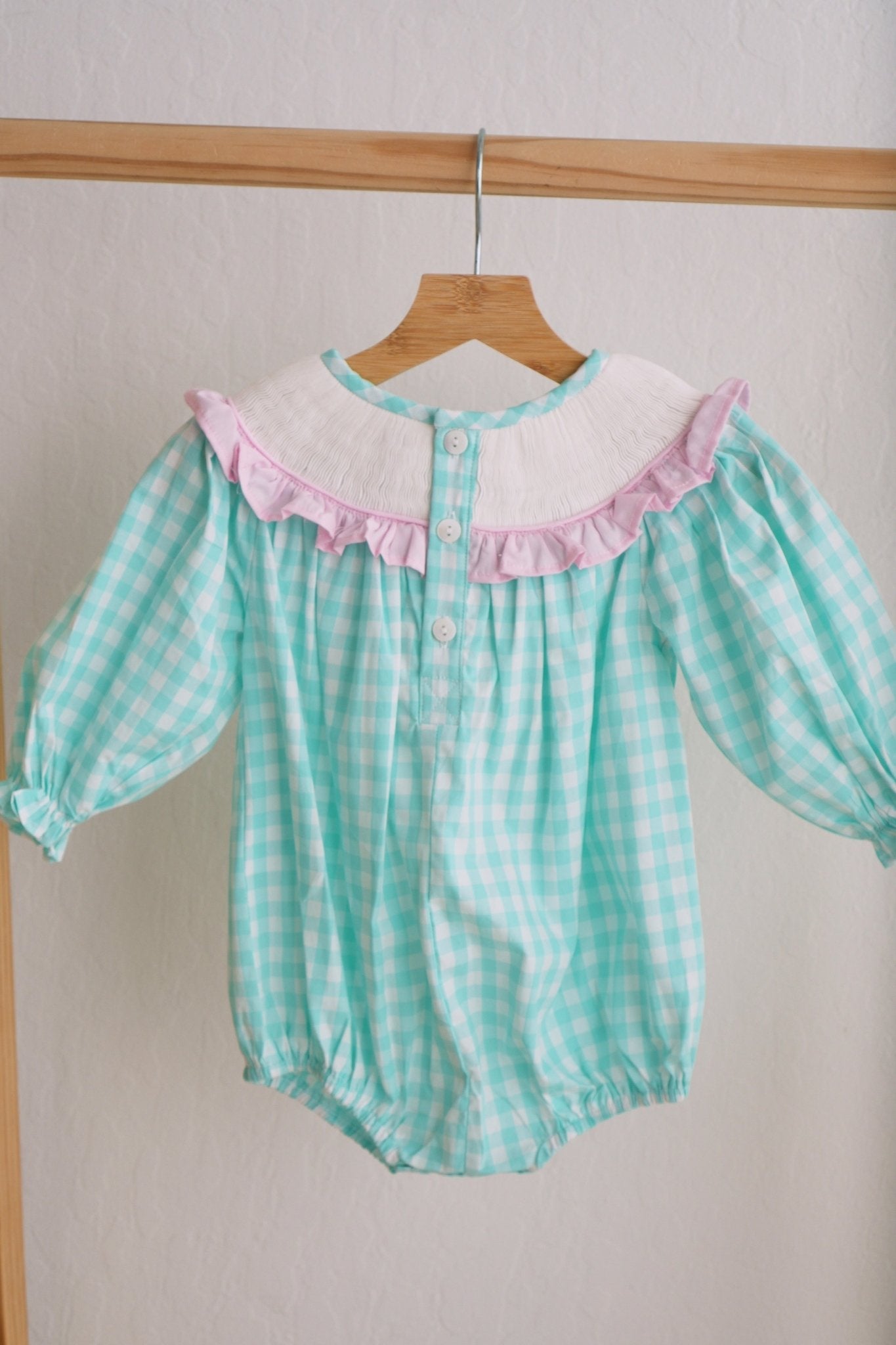 Mint christmas nutcracker hand smocked gingham bubble - Abbies Place