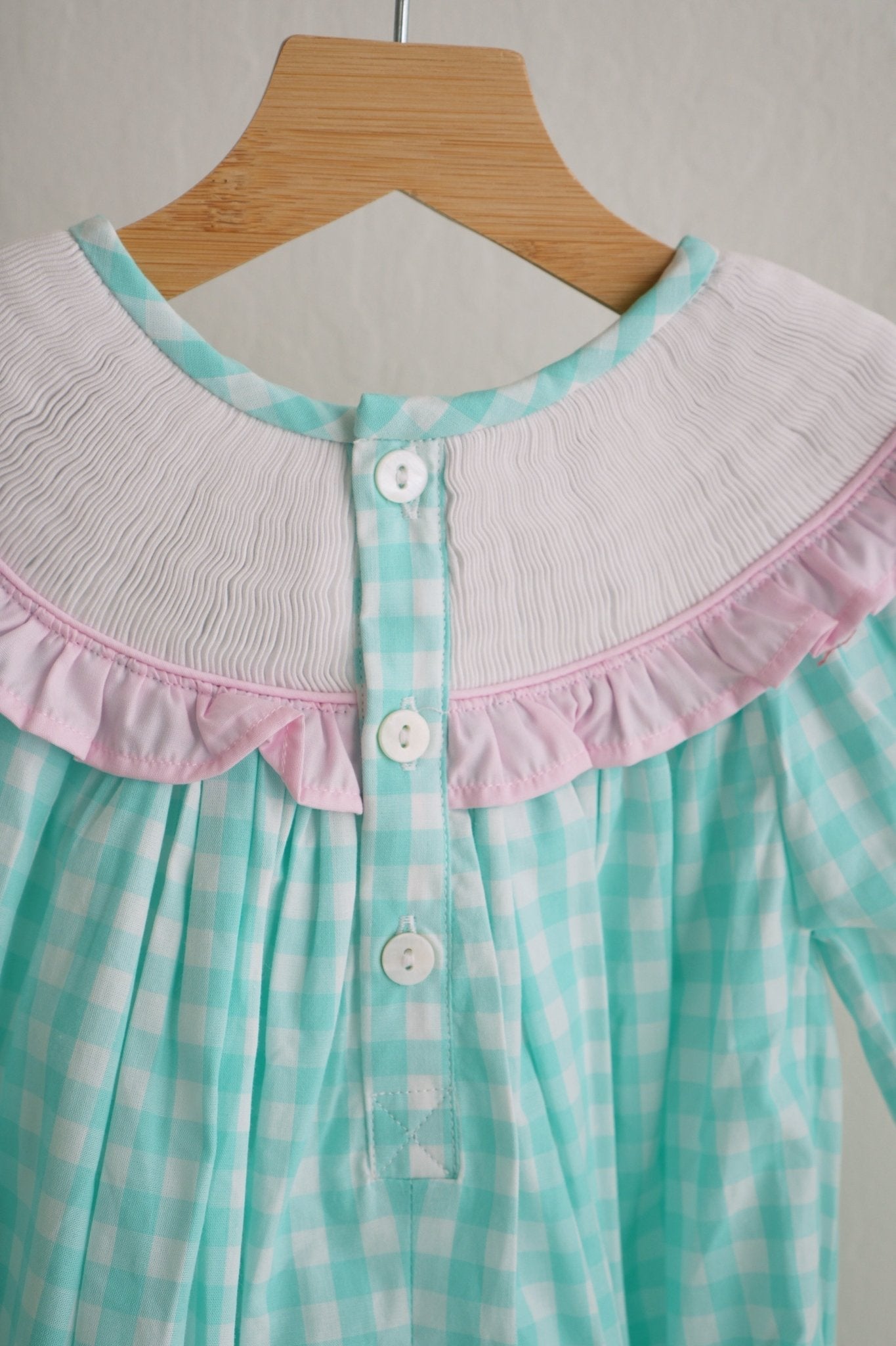 Mint christmas nutcracker hand smocked gingham dress - Abbies Place