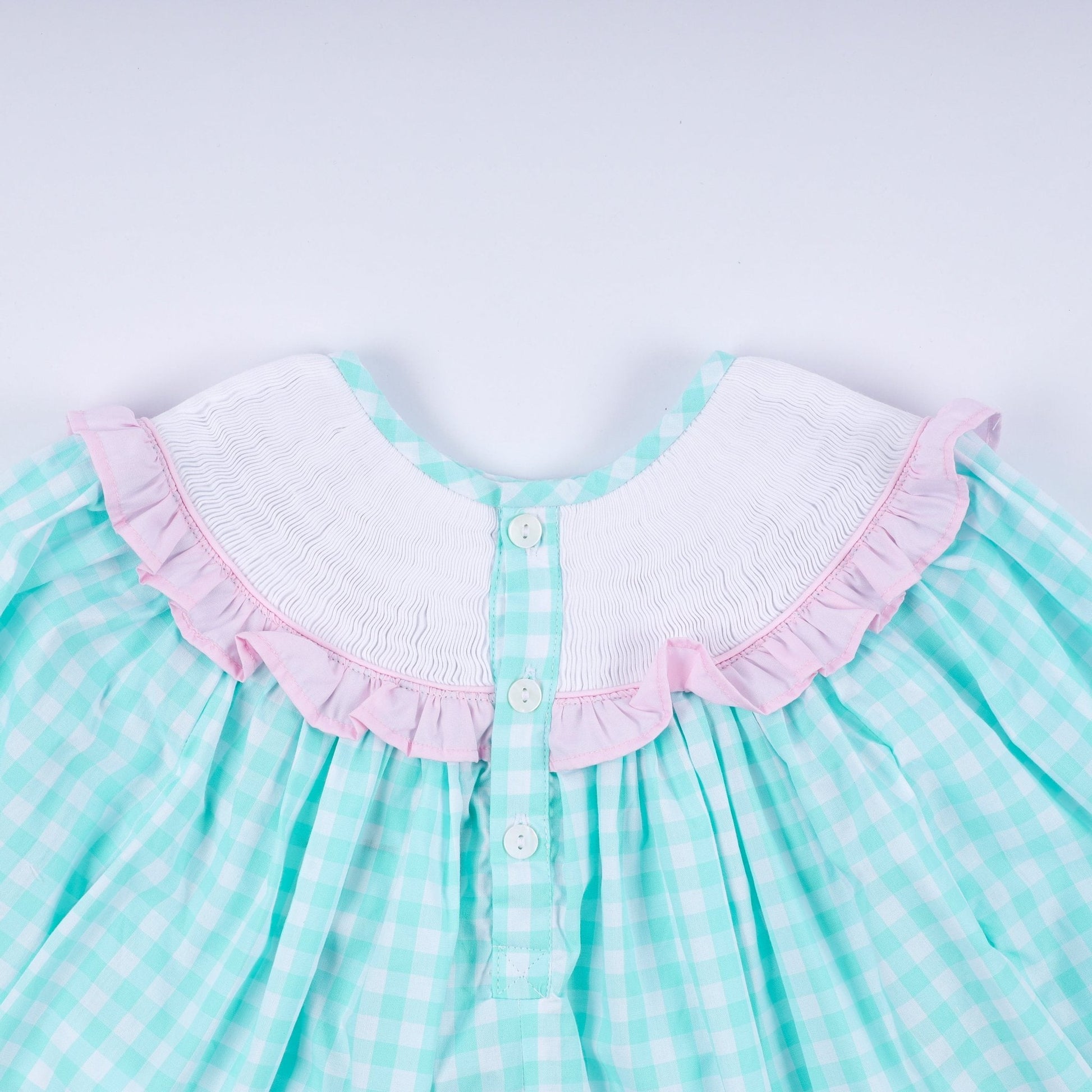 Mint christmas nutcracker hand smocked gingham ruffle pants set - Abbies Place