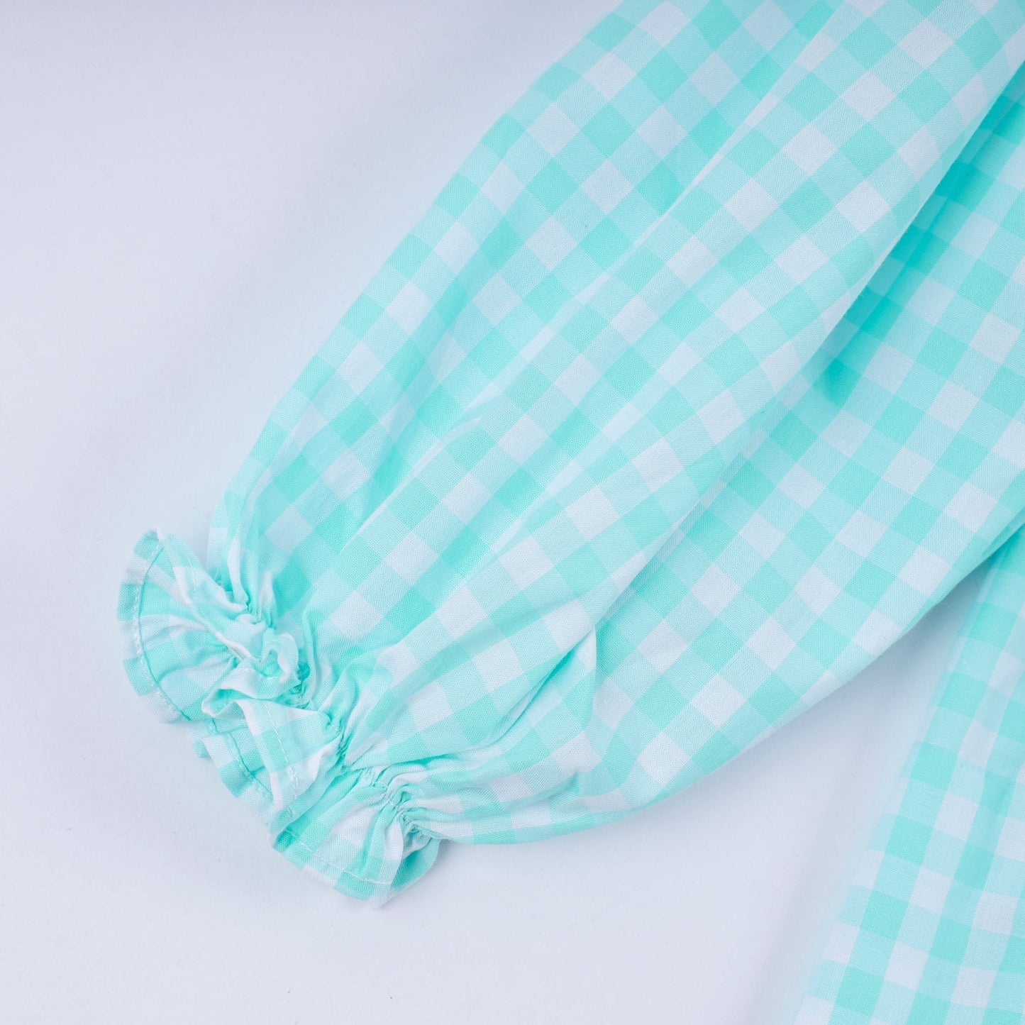 Mint christmas nutcracker hand smocked gingham ruffle pants set - Abbies Place