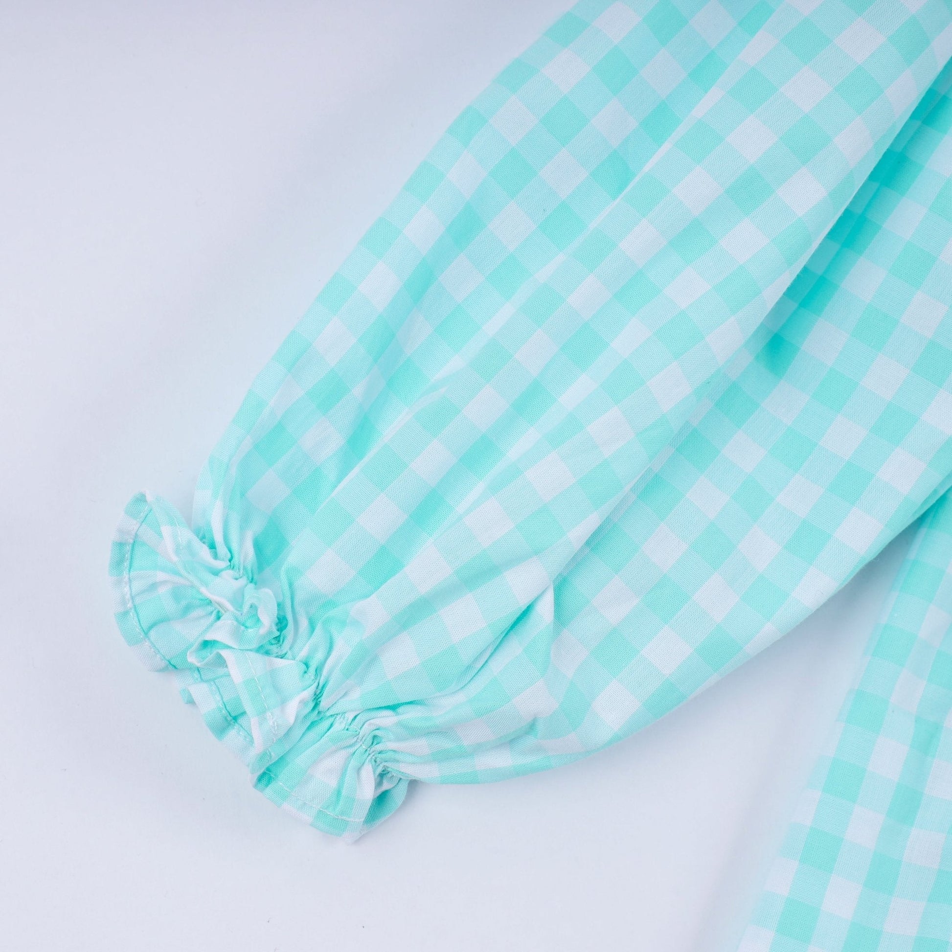 Mint christmas nutcracker hand smocked gingham ruffle pants set - Abbies Place