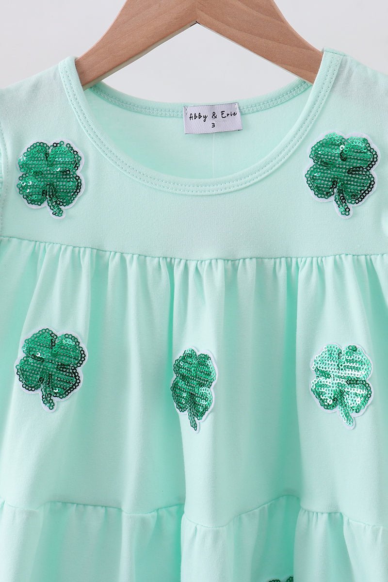 Mint clover sequin ruffle tiered dress - Abbies Place